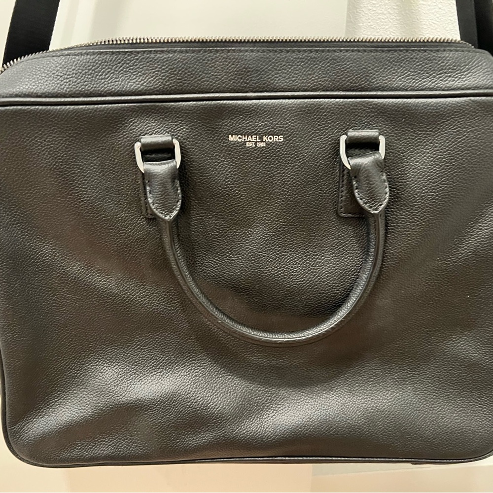 Michael Kors Black Leather Briefcase with Structured Design